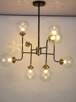 โคมไฟแขวนเพดานโทนสีดำทองโป๊ะแก้วใสสไตล์ Nordic รุ่น [H-01]