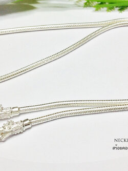 สร้อยเงินแท้ ห้อยพระ 1 องค์ เส้นใหญ่ ลาย snake กระดูกงู หัวมังกร (สร้อยงานไทย)