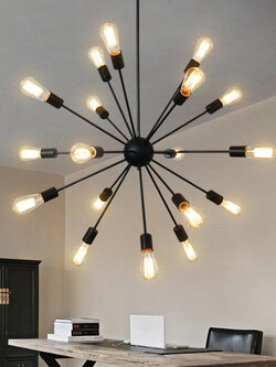 โคมไฟแขวนเพดานโคมไฟระย้าเหล็กก้านตรงสีดำสไตล์ลอฟท์ [JND-183]