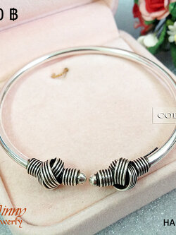 กำไลข้อมือเงินแท้ งานรมดำหัวตะกร้อ ความหนา 3.0 มิล