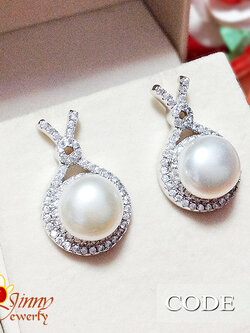 ต่างหูเงินแท้ มุกแท้(มุกน้ำจืด) ประดับเพชร cz