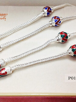 สร้อยเงินแท้ ลายสี่เสาลงยาสีแดงน้ำเงิน สีเขียวแดง (งานไทย) ความหนา 2.0 มิล