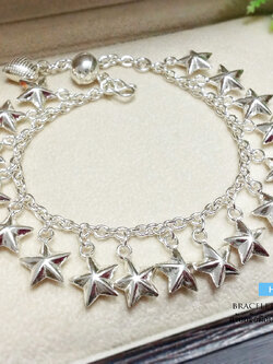 สร้อยข้อมือเงินแท้ ห้อยตุ้งติ้งดาว 17 ชิ้น กระดิ่ง หัวใจ