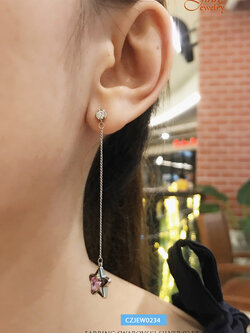 ต่างหูเงินแท้ ต่างหู คริสตัล Crystal สีม่วง แบบแป้นเสียบ ระย้า ร้อยดาว