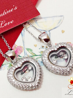 จี้เงินแท้ งานแบรนด์ Chopard รูปหัวใจ ตรงกลางมีพลอยสีขาว กลิ้งไปมาได้