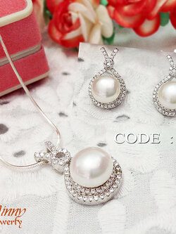 เซตสร้อย จี้เงิน และต่างหู มุกแท้(มุกน้ำจืดแท้) ประดับเพชร cz