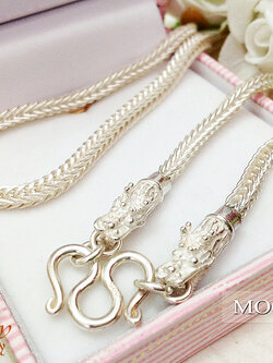 สร้อยเงินแท้ 92.5% สร้อยเส้นใหญ่ ลายสี่เสา หัวมังกร หนา 3.0 มิล (ขายดี)