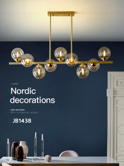 โคมไฟแขวนเพดานสไตล์โมเดิร์นโครงสีทองเหลืองโป๊ะโคมแก้วทรงกลมสีเหลืองใส [JB1438]