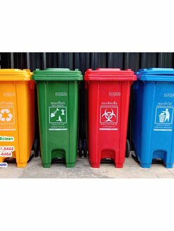 ถังขยะแบบเหยียบ ทรงเหลี่ยม มีล้อเข็น ถังขยะเท้าเหยียบ 120 ลิตร