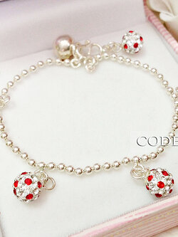 สร้อยข้อมือเงินแท้ สำหรับเด็ก ห้อยเม็ดบอลพลอยสี หนา 1.2 มิล