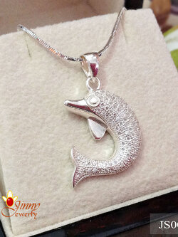 จี้เงินแท้ รูปโลมา ประดับเพชร cz