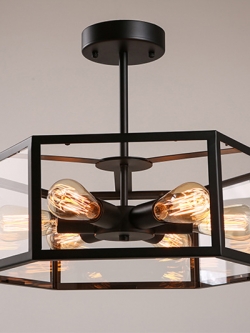 โคมไฟติดเพดานสไตล์วินเทจทรง 6 เหลี่ยม ไฟ 6 ดวง [15-P3874]