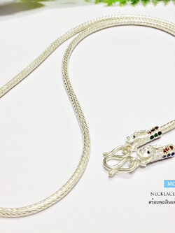 สร้อยเงินแท้ ห้อยพระ 1 องค์ ลายหกเสา หัวมังกร ลงยา (งานไทย)