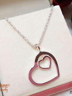 จี้เงินแท้ 92.5% จี้หัวใจเกลี้ยง ซ้อน 2 วง (ราคาเฉพาะจี้ ไม่รวมสร้อย)