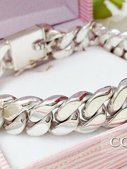 สร้อยข้อมือเงินแท้ ลายเลส ตะขอแบบล็อค ความแบน 12.0 มิล หนา 4.0 มิล