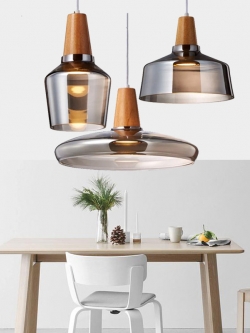 โคมไฟแขวนเพดานโป๊ะแก้วหัวไม้ [BYG-0014]