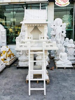 ศาลตายายหินอ่อนสีขาวชมพู ขนาดฐานกว้าง 81ซม ยาว 89ซม สูง 150ซม