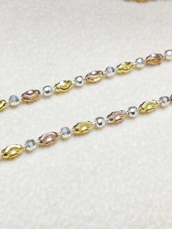 สร้อยคอเงินแท้ 3 กษัตริย์ ลายบอลตัดลายสลับเม็ดรี (สร้อยงานอิตาลี-เรือนเงินแท้) ชุบทองแท้หนา 1 ไมครอน