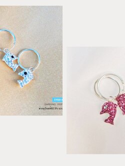 ต่างหูเงินแท้ 92.5% ต่างหูแฟชั่น แบบห่วงเกี่ยว ร้อยโลมา ประดับเพชร cz งานน่ารักๆ เหมาะสำหรับเด็กและผู้หญิง (เรือนเงินแท้)