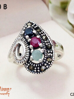 แหวนเงินแท้ 92.5% ฝังเม็กคาไซค์ ประดับพลอย