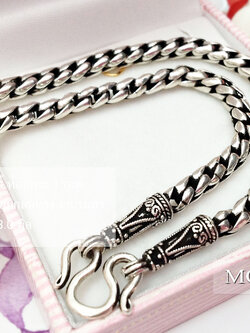 สร้อยเงินแท้ ลายปล้องอ้อยกลม แบบห่าง งานรมดำ (งานไทย) หนา 3 มิล