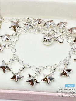 สร้อยข้อมือเงินแท้ 92.5% ลายโซ่ ร้อยตุ้งติ้งดาว หนัก 2 สลึง (สร้อยงานไทย)