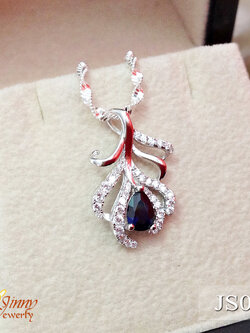 จี้เงินแท้ ประดับเพชร cz พลอยสีน้ำเงิน งานละเอียด