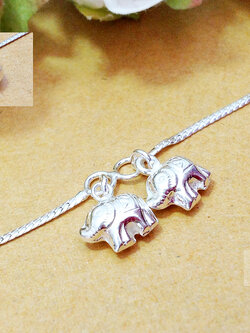 สร้อยข้อเท้าเงินแท้ 92.5% ลายแบน ห้อยตุ้งติ้งช้าง 2 ตัว พร้อมกระดิ่งตรงตะขอ 1 ลูก