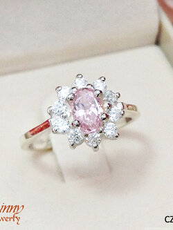 แหวนเงินแท้ 92.5% ประดับพลอยสีชมพูอ่อน เพชร cz รอบวงแหวน สวยมากๆ รับประกันเงินแท้