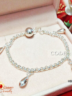 สร้อยข้อมือเงินแท้ สำหรับเด็ก ห้อยเงินแบบหยดน้ำ หนา 2.0 มิล