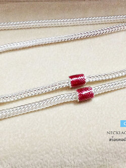 สร้อยคอเงินแท้ 92.5% สร้อยสำหรับเด็ก ลายสี่เสา ลงยา สีแดง (งานไทย)