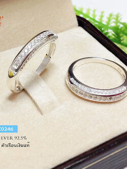 แหวนเงินแท้ 92.5% ประดับเพชร cz 3แถว ใส่ติดมือได้ตลอด แหวนไม่ใหญ่มาก (ราคาต่อวง)