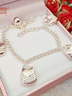 สร้อยข้อมือเงินแท้ 92.5% ลายห่วงคู่ ห้อยตุ้งติ้งกระเป๋าเงิน หนัก 2 สลึง