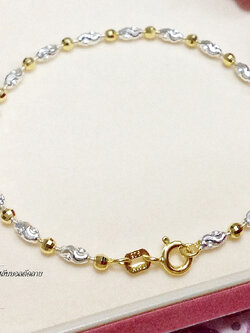 สร้อยข้อมือเงินแท้ 92.5% สร้อย 2 กษัตริย์ ลายเม็ดปะคำสลับบอลตัดลาย สร้อยสวย เล่นแสงดี หนักครึ่งสลึงตัน (งานอิตาลี)