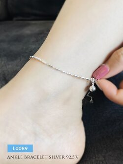 สร้อยข้อเท้าเงินแท้ 92.5% ลายปล้องอ้อยร้อยโซ่ งานน่ารักๆ พร้อมกระดิ่งอีก 1 ลูก (เรือนเงินแท้)