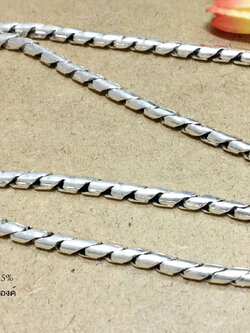 สร้อยเงินแท้ ห้อยพระ 1 องค์ ลายโซ่กลมตัดลายกลาง งานรมดำ สร้อยงานไทย