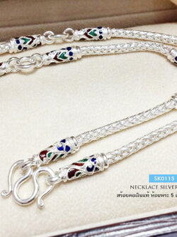 สร้อยคอเงินแท้ 99.9% งานสุโขทัย ห้อยพระ 5 องค์ ลายเปีย ลงยา งานสวย ละเอียด