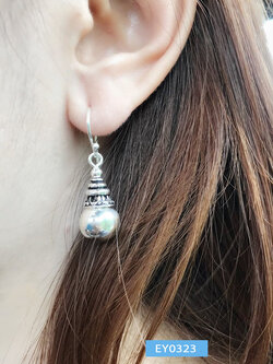 ต่างหูเงินแท้ 92.5% ต่างหูระย้า แบบเกี่ยว ร้อยเม็ดบอล รมดำ งานสวยมาก