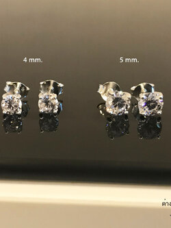 ต่างหูเงินแท้ 92.5% ต่างหูจิ่ว ประดับเพชร cz แบบ 4 หนามเตย สวยหรูแบบเรียบ เล่นแสงดีมากๆ (เรือนเงินแท้)