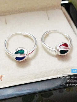 ต่างหูเงินแท้ แบบห่วงกลม คล้องเม็ดปะคำลงยา