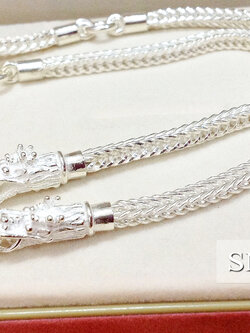 สร้อยคอเงินแท้ 92.5% ลายสี่เสาหัวมังกร ห้อยพระ 5 องค์ ขนาด 2 บาททอง สร้อยงานไทย หนา 3.0 มิล