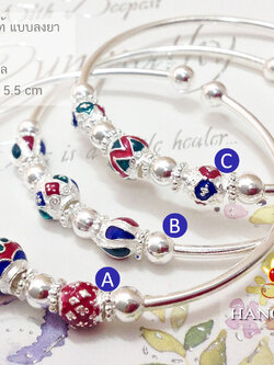 กำไลข้อมือเงินแท้ งานลงยา ลายไทย หนา 1.5 มิล