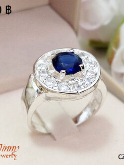 แหวนเงินแท้ 92.5% ประดับพลอยสีน้ำเงิน เพชร cz รอบวง