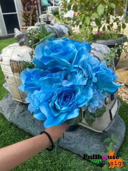 ช่อกุหลาบ+ไฮเดรนเยีย สีฟ้า ช่อใหญ่