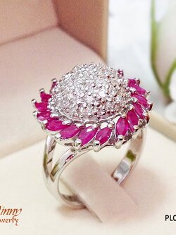 แหวนเงินแท้ พลอยทับทิมแท้ ประดับเพชร cz