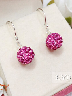 ต่างหูเงินแท้ 92.5% ต่างหูห้อย ระย้าแบบเกี่ยว ร้อยเม็ดบอลพลอยสีชมพู เม็ดบอล 7 มิล (เรือนเงินแท้)