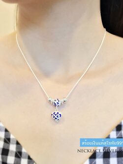 สร้อยคอเงินแท้ 99.9% งานสุโขทัย สร้อยเงินแท้พร้อมจี้หัวใจ ลงยาสีน้ำเงิน หนัก 3 สลึงตัน สวยน่ารัก (งานช่างทอง)