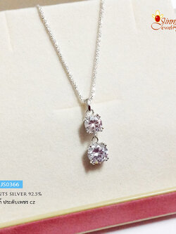 จี้เงินแท้ จี้เพชร cz สองเม็ด เรียงแบบระย้า