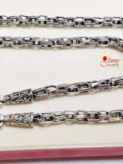 สร้อยเงินแท้ ลายโซ่ปั๊มลาย สร้อยห้อยพระ 3 องค์ งานรมดำ สร้อยงานไทย