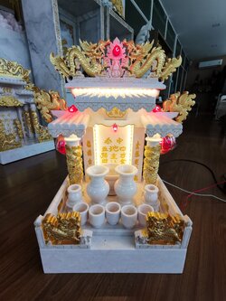 ตีจู้หินอ่อน ตีจู้เอี๊ยะ 16นิ้ว 2เสา 3หลังคา หินขาวพ่นทอง